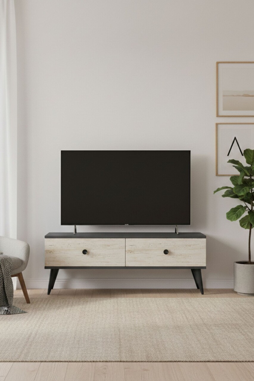Comoda TV, Hanah Home, Mona 120, 120x40.5x32 cm, PAL , Antracit / Travertin - imagine 7